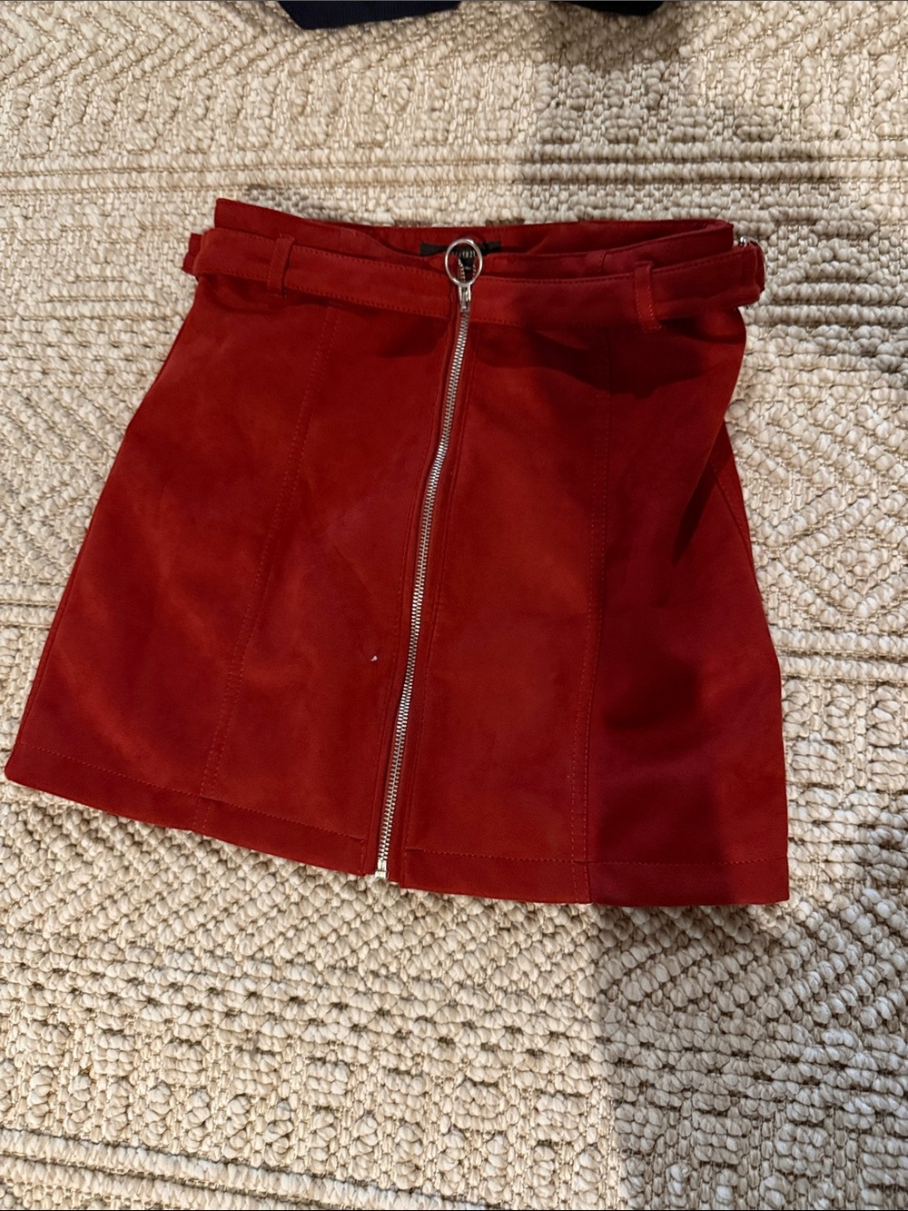 Forever 21 Red Suede Front-Zip Mini Skirt